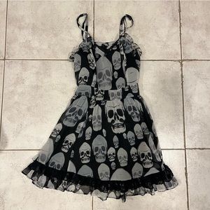 Daang Goodman Tripp NYC Medium Goth Skull Chiffon Dress Ruffle Lace